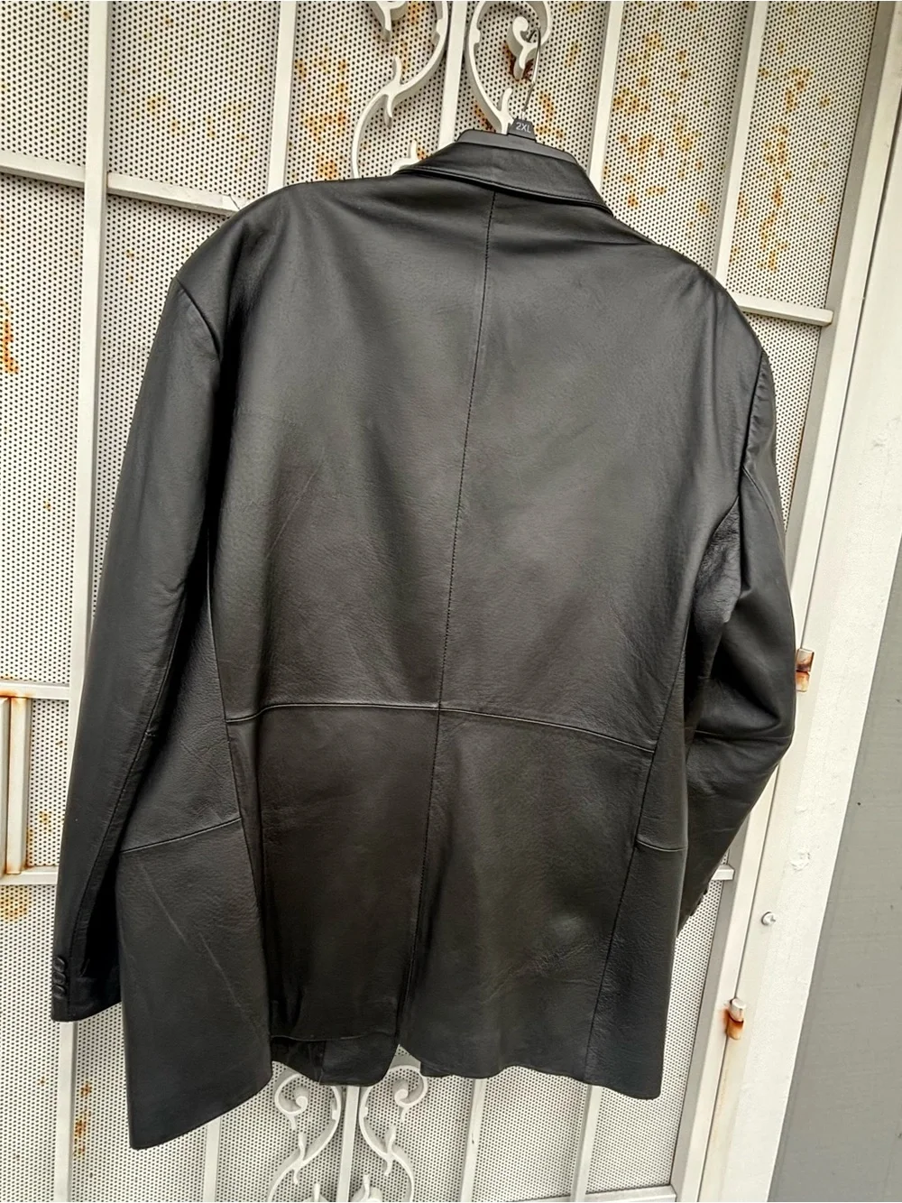 J. Ferrar Black Genuine Leather Blazer Jacket Mens XL Lined 3-Button Classic